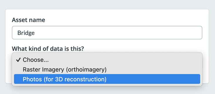 iTwin tutorial: Add Design Context Using Cesium ion. For type of data, choose Photos (for 3D reconstruction).