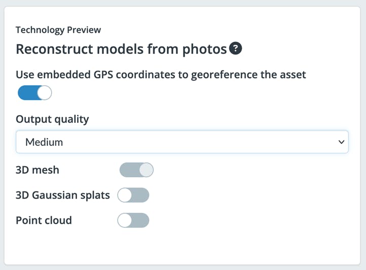 iTwin tutorial: Add Design Context Using Cesium ion. Use the default Reconstruct models from photos settings.