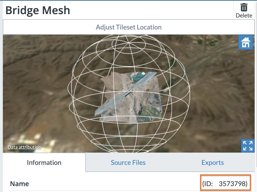 iTwin tutorial: Add Design Context Using Cesium ion. At the bottom of the right side of the preview, you’ll find the Cesium ion asset ID.