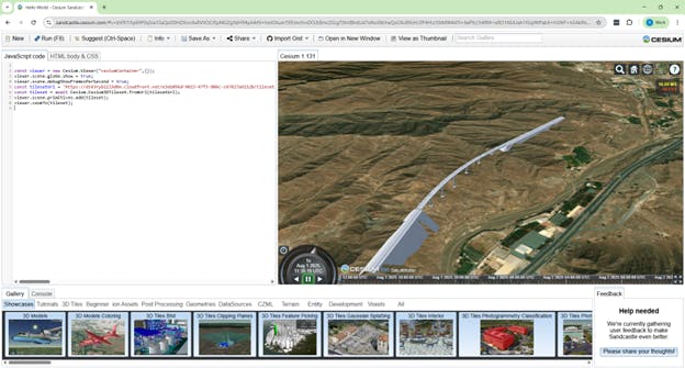 Tutorial: Visualizing iTwin Design Options in CesiumJS. Preview the updated design in Cesium Sandcastle.