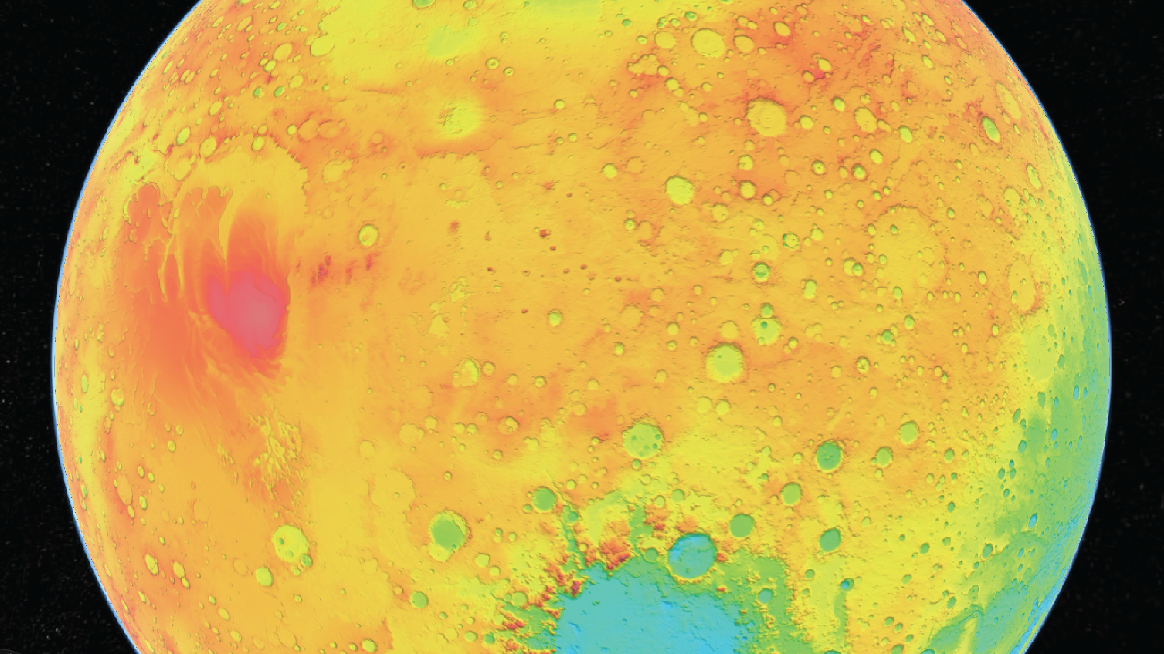 Cesium Mars draped with the colorful Mars MOLA elevation map from NASA's Scientific Visualization Studio