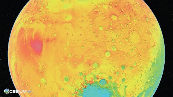 Cesium Mars draped with the colorful Mars MOLA elevation map from NASA's Scientific Visualization Studio