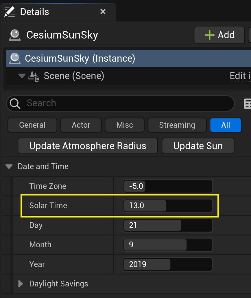 You can change the lighting to a better angle by adjusting the Solar Time property on CesiumSunSky.