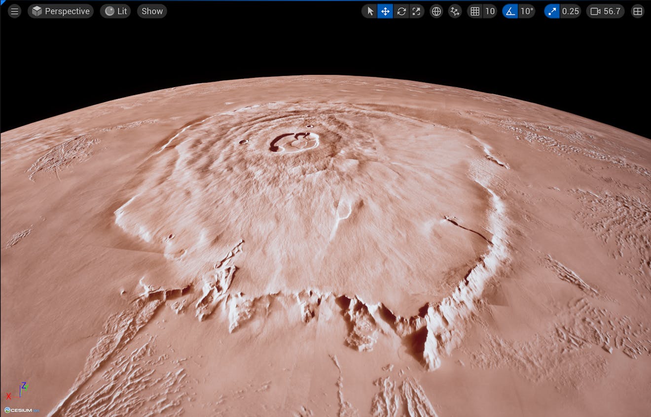 Olympus Mons on Mars visualized with Cesium for Unreal in Unreal Engine