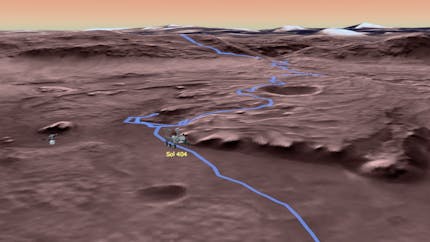 The path of NASA's Mars Perseverance rover rendered in CesiumJS, data courtesy of NASA, European Space Agency, and the USGS Astrogeology Science Center.