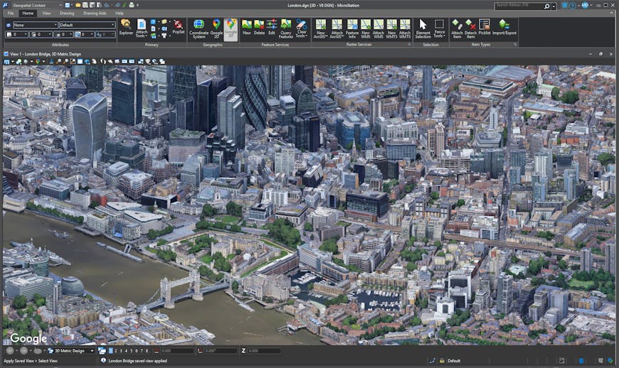 London, UK, rendered with Google Photorealistic 3D Tiles in MicroStation.
