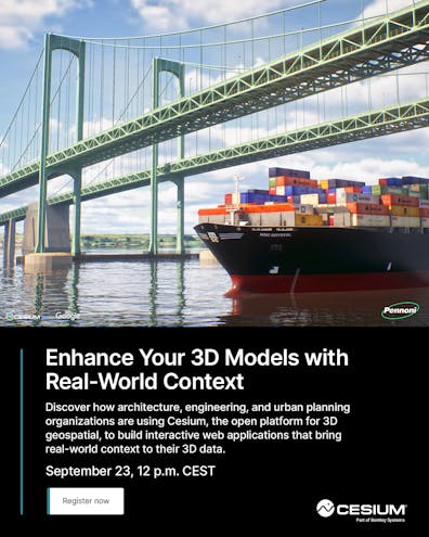 Bentley webinar ad: Intro to Cesium: Enhance Your 3D Models with Real-World Context