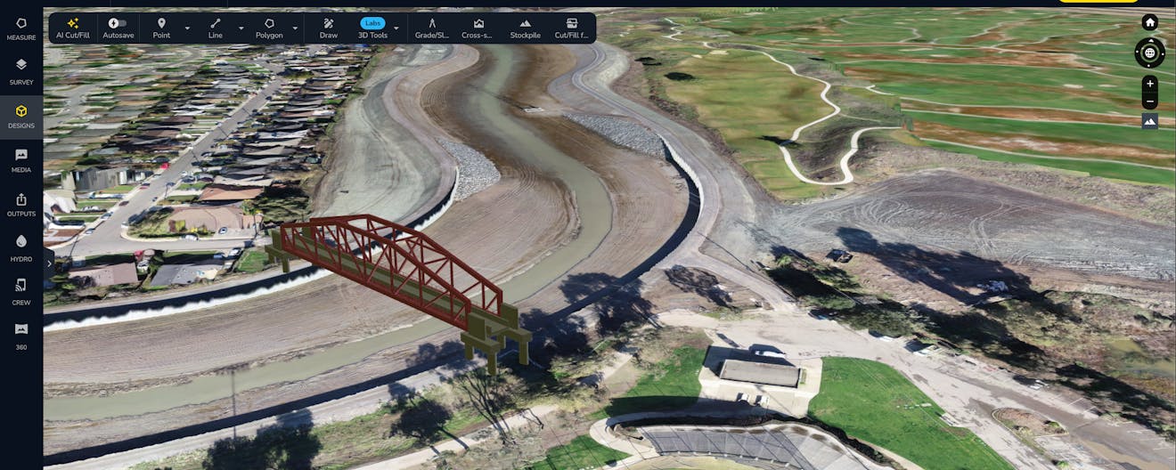 IFC model of a bridge shown in geospatial context in Propeller with CesiumJS