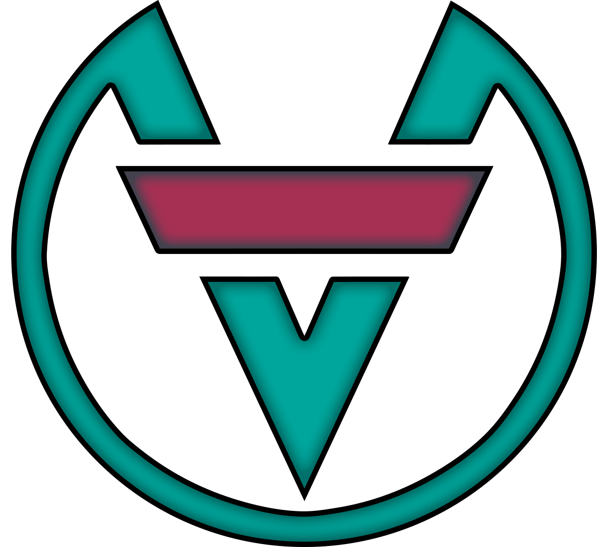 Artistic letter V in teal green with a circle around 75% of the logo