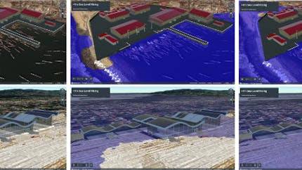 ガーナ・ジェームスタウン漁港およびトリニダード・トバゴ空港における海面上昇の様子(Cesium Stories)
Visual simulations of sea level rise impact at James Town Fishing Harbour in Ghana and the airport in Trinidad and Tobago (source: UNOOSA—Cesium Stories)