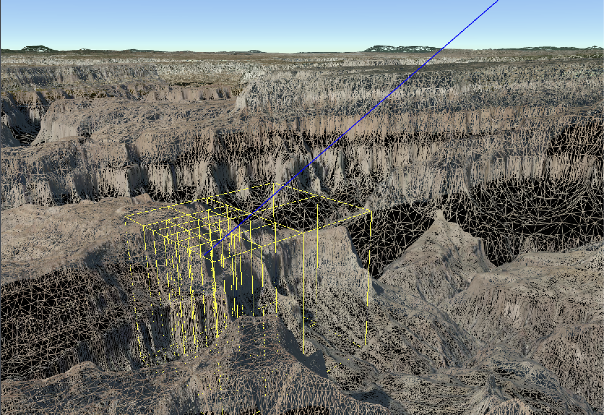 Debug view of canyon terrain