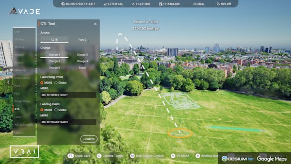 Gun target line visualized in VADE. Courtesy VRAI.