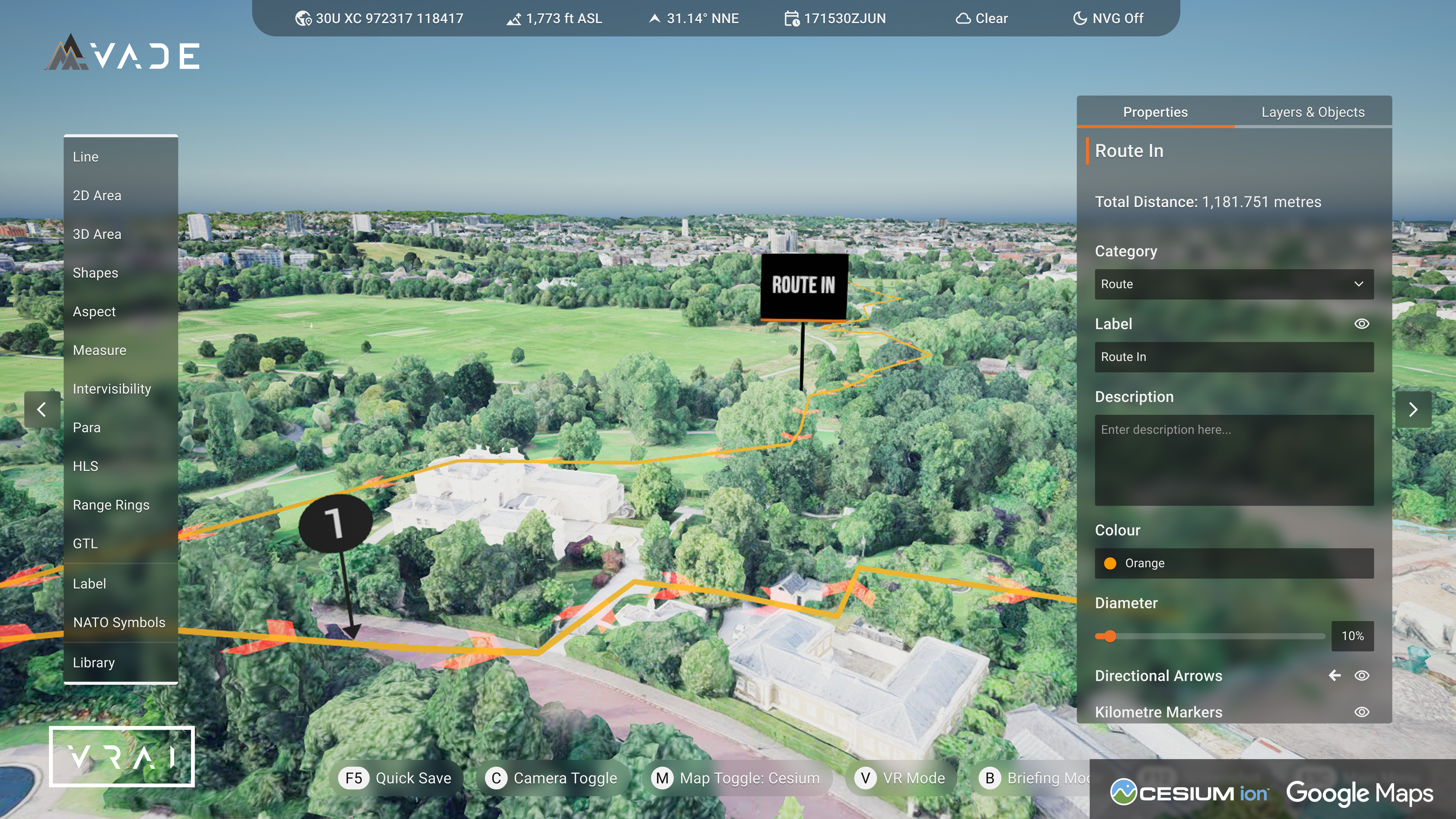 Route visualized in VADE. Courtesy VRAI.