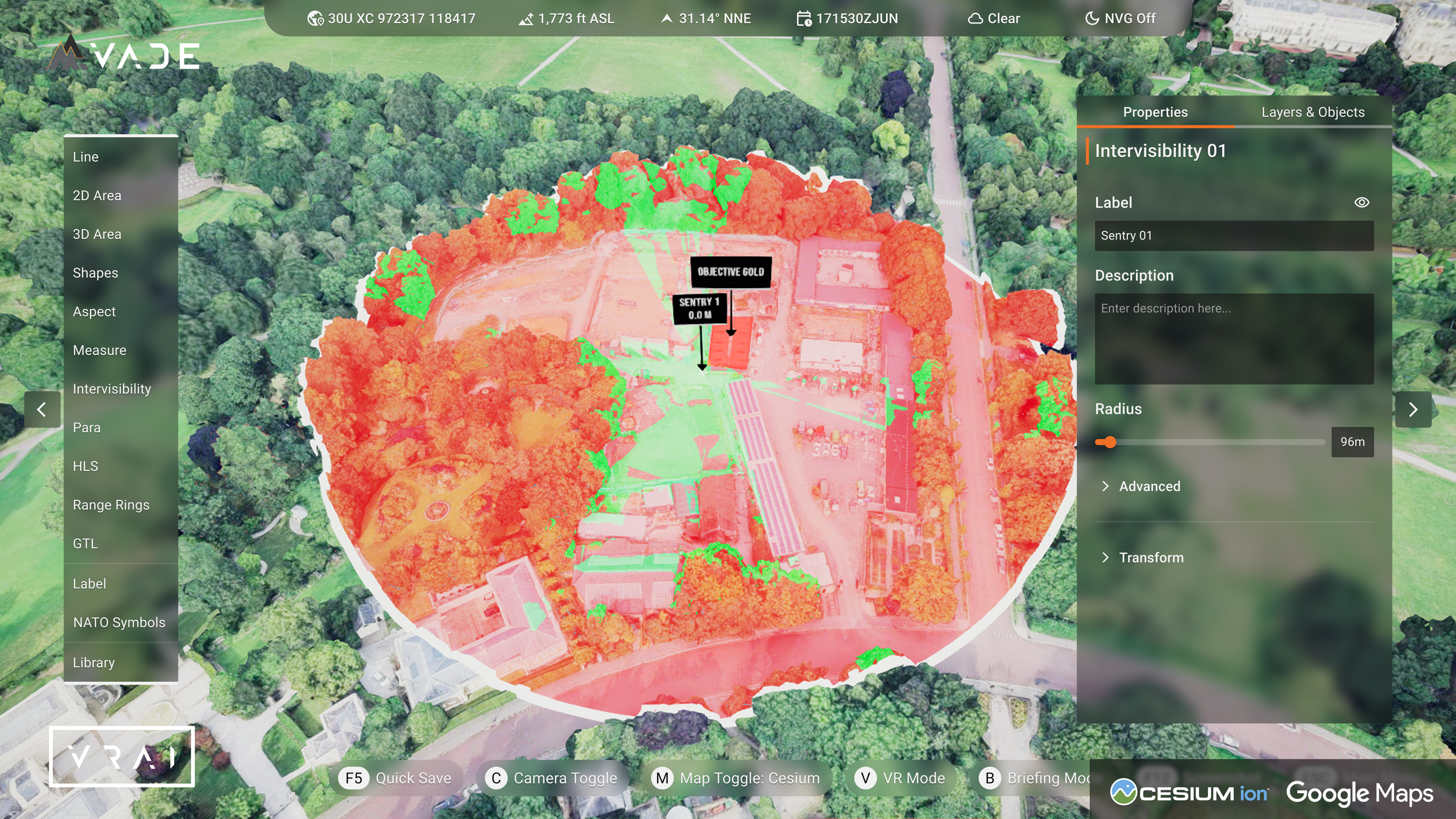 Intervisibility study in VADE. Courtesy VRAI.