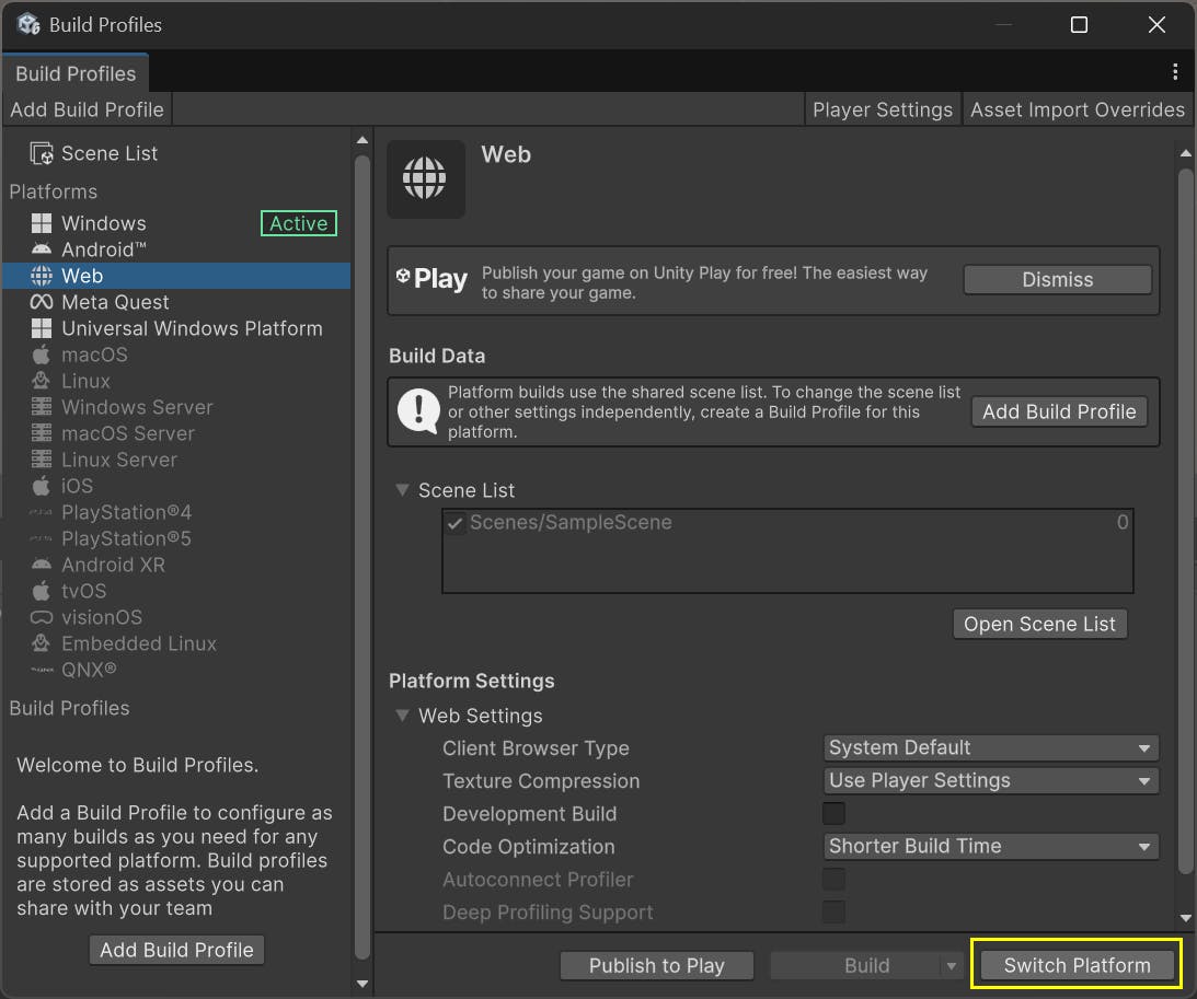 Switch the platform to Web.
