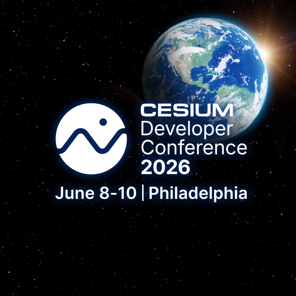 Cesium Developer Conference 2026 June 8-10 Philadelphia, image of globe and Cesium logo