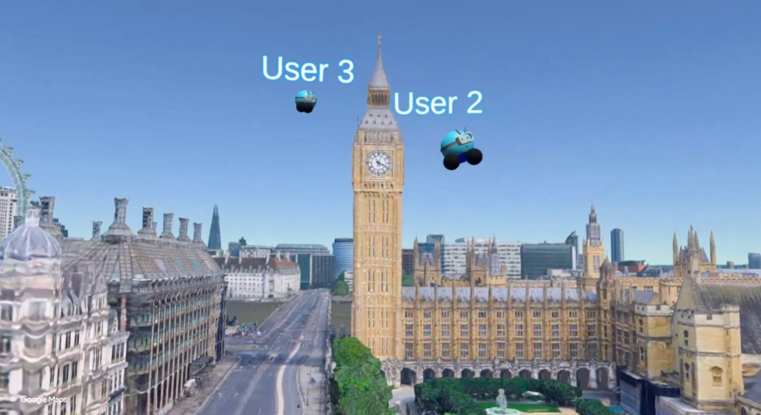 VR avatars on Meta Quest exploring Google Photorealistic 3D Tileset of Big Ben in WorldLens VR