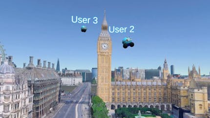 VR avatars on Meta Quest exploring Google Photorealistic 3D Tileset of Big Ben in WorldLens VR