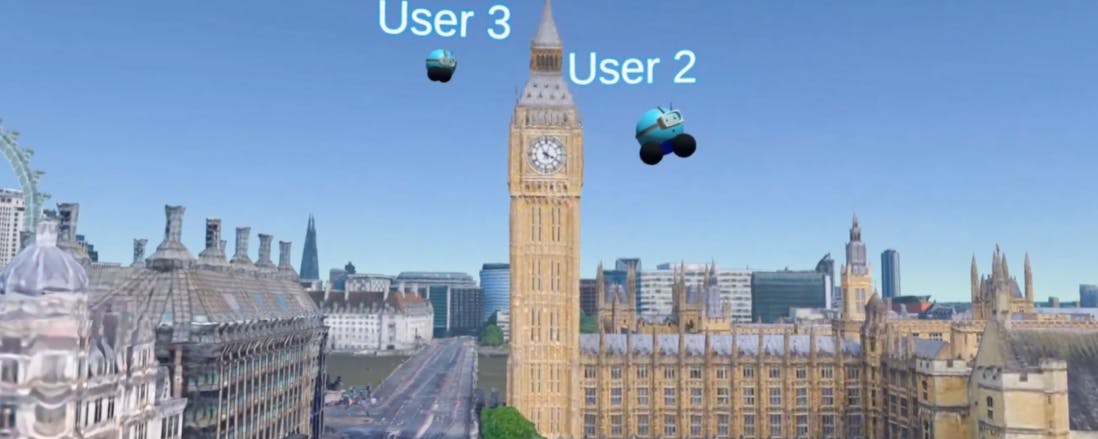 VR avatars on Meta Quest exploring Google Photorealistic 3D Tileset of Big Ben in WorldLens VR