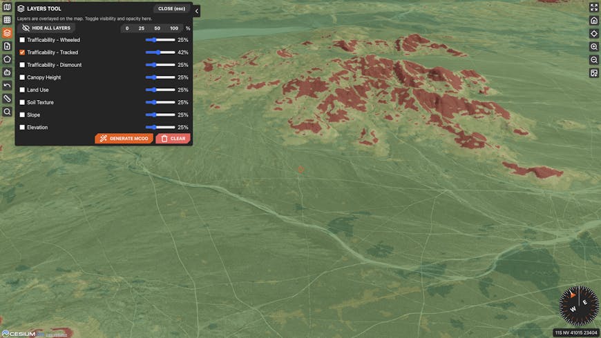 Sandtable Mentat allows planners to determine which factors about the terrain are relevant to operations and visualize them together or separately. Courtesy Sandtable. 