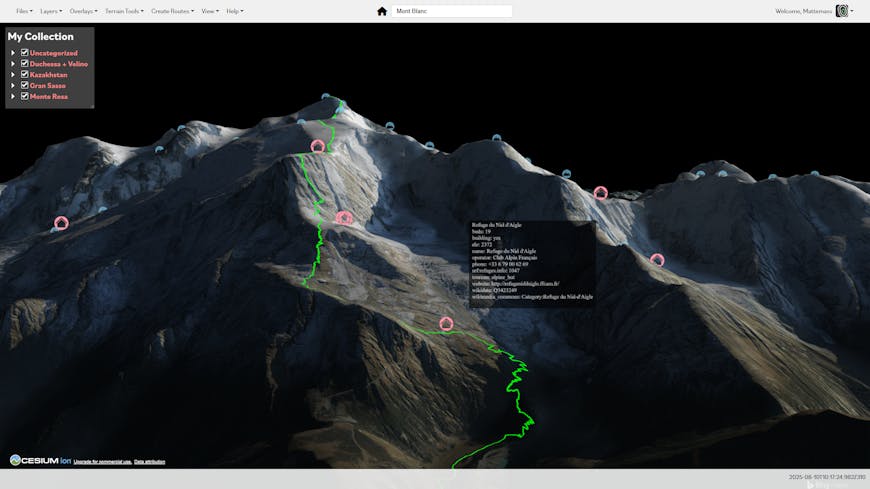 3D model of Mont Blanc in Trailamo with highlighted route for hiking