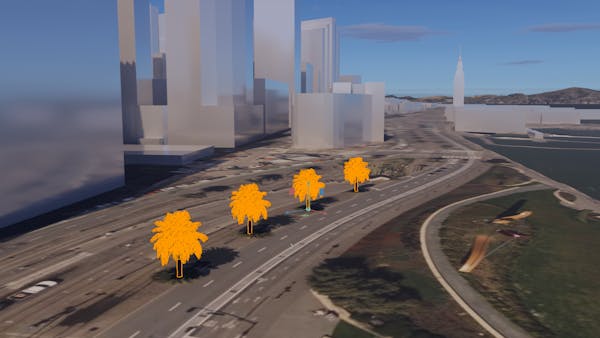 Cesium for Omniverse tutorial: Placing Objects on the Globe. Trees along a highway.