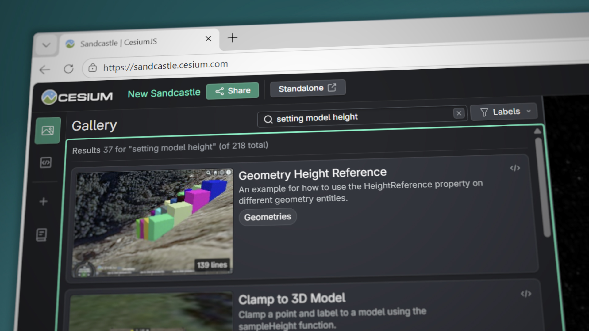 Semantic search in Cesium Sandcastle for "setting model height."