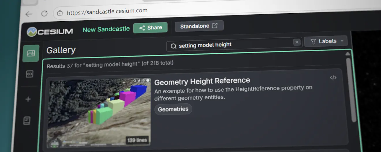 Semantic search in Cesium Sandcastle for "setting model height."