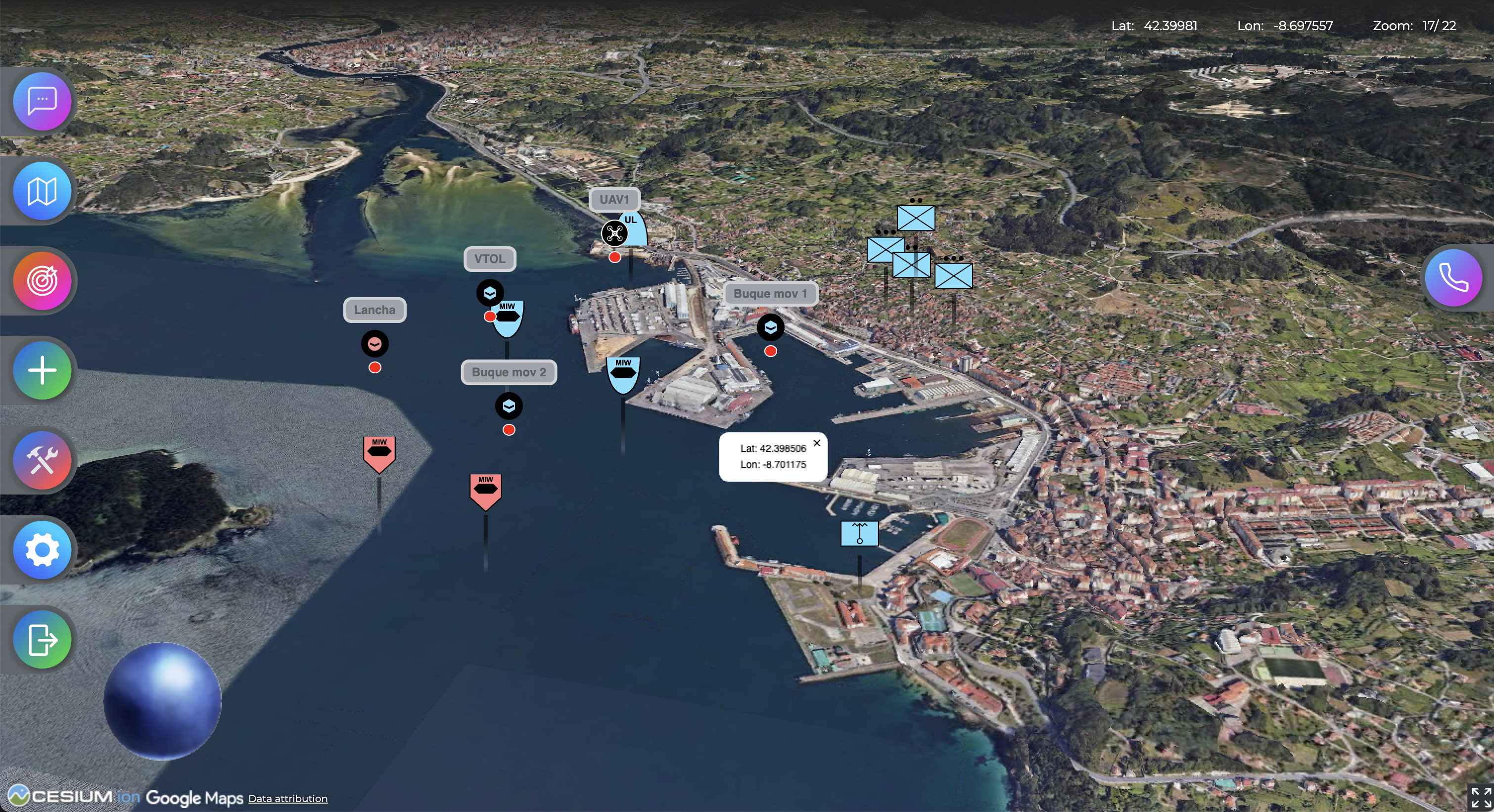 XRF's Colossus, a large multitouch command table for fixed control rooms, using CesiumJS.