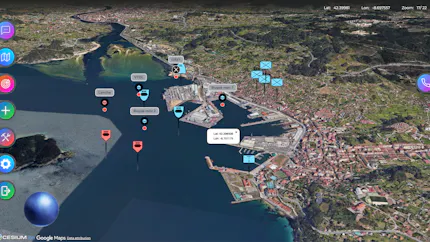XRF's Colossus, a large multitouch command table for fixed control rooms, using CesiumJS.