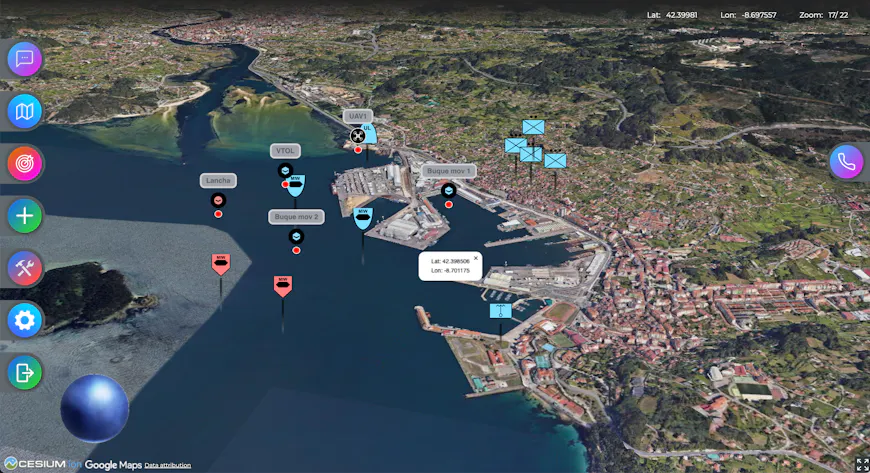XRF's Colossus, a large multitouch command table for fixed control rooms, using CesiumJS.