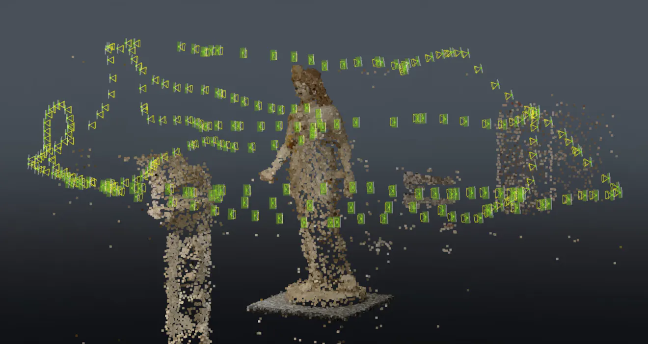 Each rectangular icon represents a photo capture that was used to generate an aerotriangulation of the Statue of Isis. Capture performed by Victoriya Kashtanova, Bentley Systems.