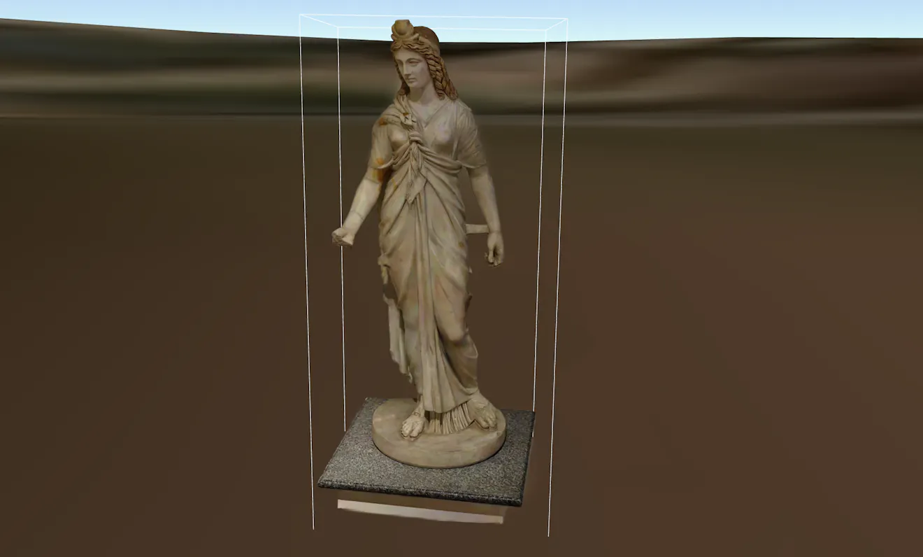 3D Gaussian splat tileset representation of the Statue of Isis as viewed in CesiumJS.