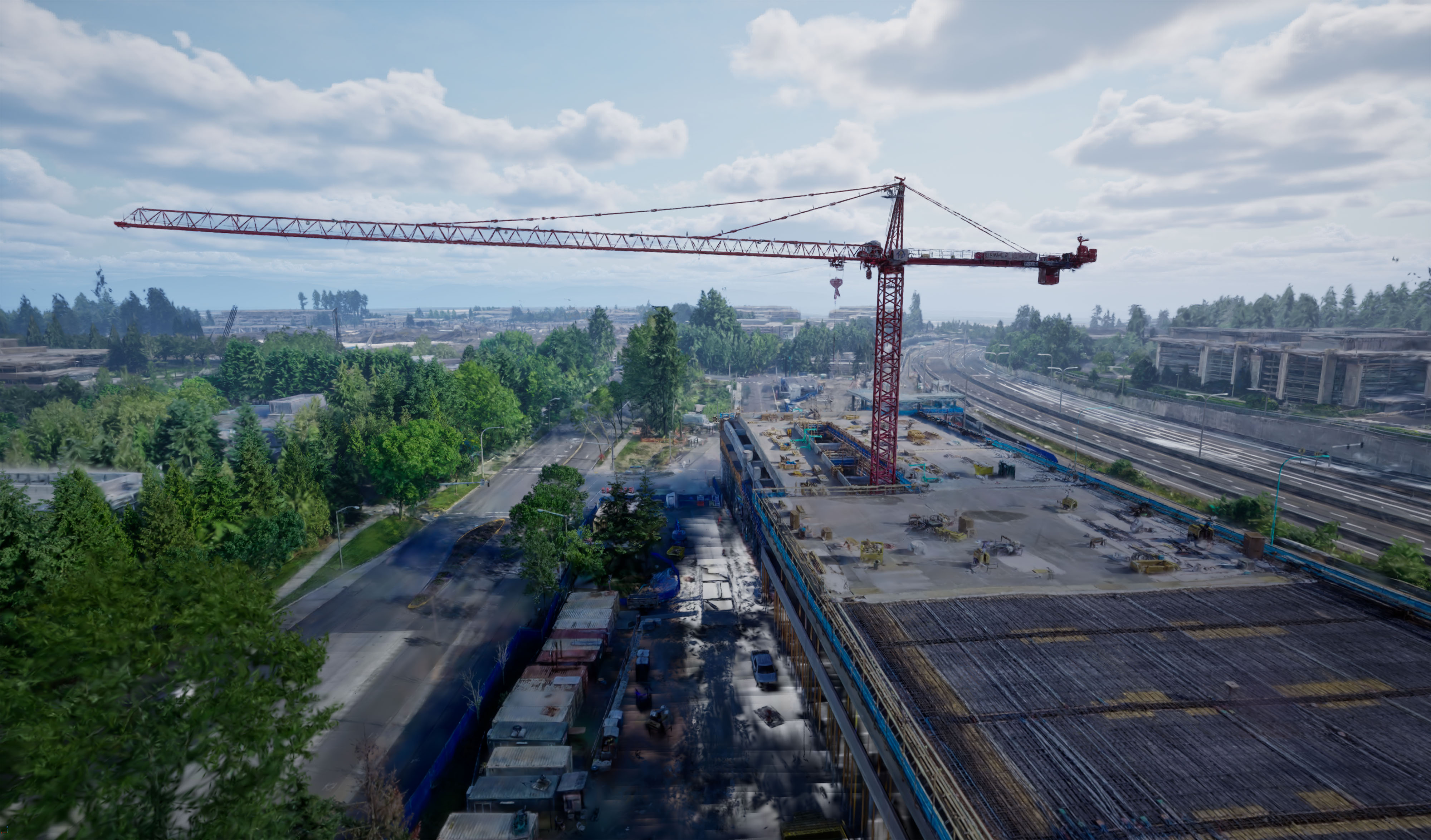 3D Gaussian splats enable high-fidelity accurate visualizations of thin-and-long assets like cranes, building materials, power stations, and cell towers.