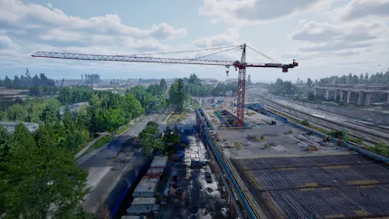 3D Gaussian splats enable high-fidelity accurate visualizations of thin-and-long assets like cranes, building materials, power stations, and cell towers.