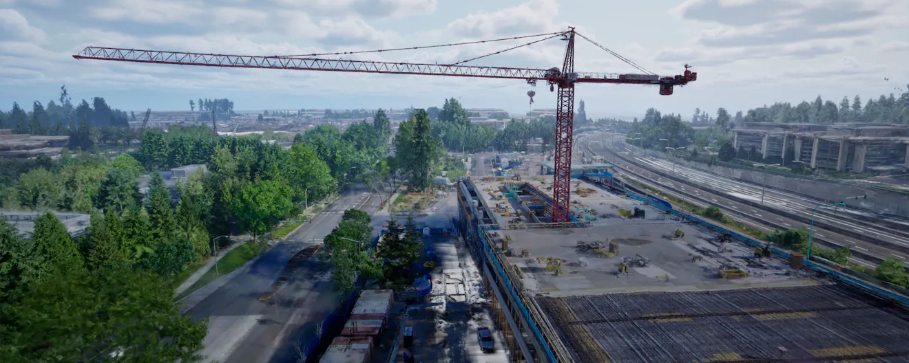 3D Gaussian splats enable high-fidelity accurate visualizations of thin-and-long assets like cranes, building materials, power stations, and cell towers.