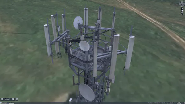 3D Gaussian splats enable high-fidelity accurate visualizations of thin-and-long assets like cranes, building materials, power stations, and cell towers.