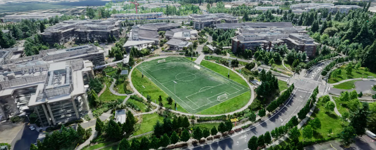 The Microsoft campus in Redmond, Washington, visualized with 3D Gaussian splat tilesets in Cesium for Unreal.