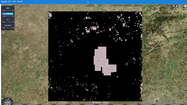 AI-processed result highlighting regions of interest (after data reduction): Example of applying AI processing to the same dataset, extracting only regions identified as significant or anomalous. Courtesy NTT.
AI処理による重要領域抽出結果(データ削減後): 同データに対してAI処理を適用し、重要または異常と判断された領域のみを抽出した例。(提供:NTT)
