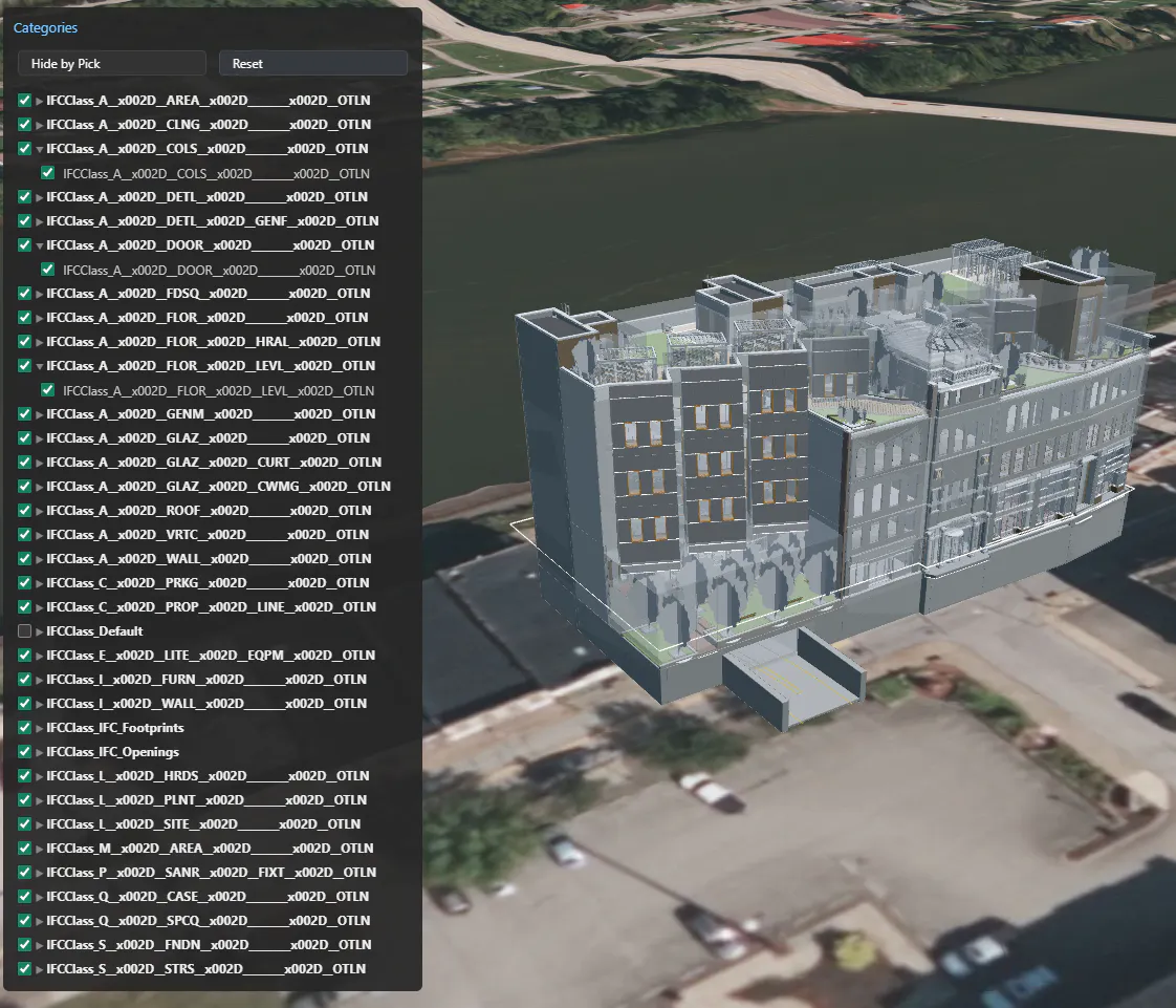 Category panel built with all categories visible in the 3D view