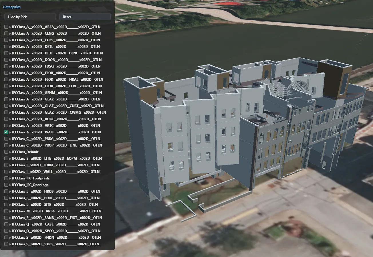 Some categories hidden in the 3D view demonstrating solo functionality