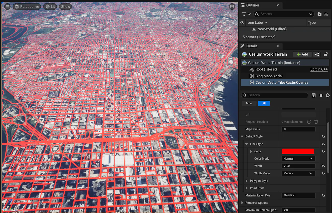 Philadelphia street grid in Cesium World Terrain