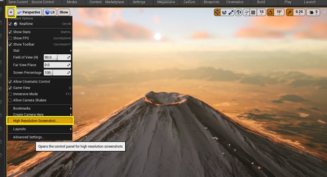 Using the High Resolution Screenshot feature in UE Editor