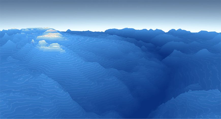 A visualization of the underwater terrain of Mariana Trench 