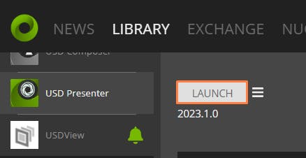 Return to the Omniverse launcher, and launch USD Presenter.