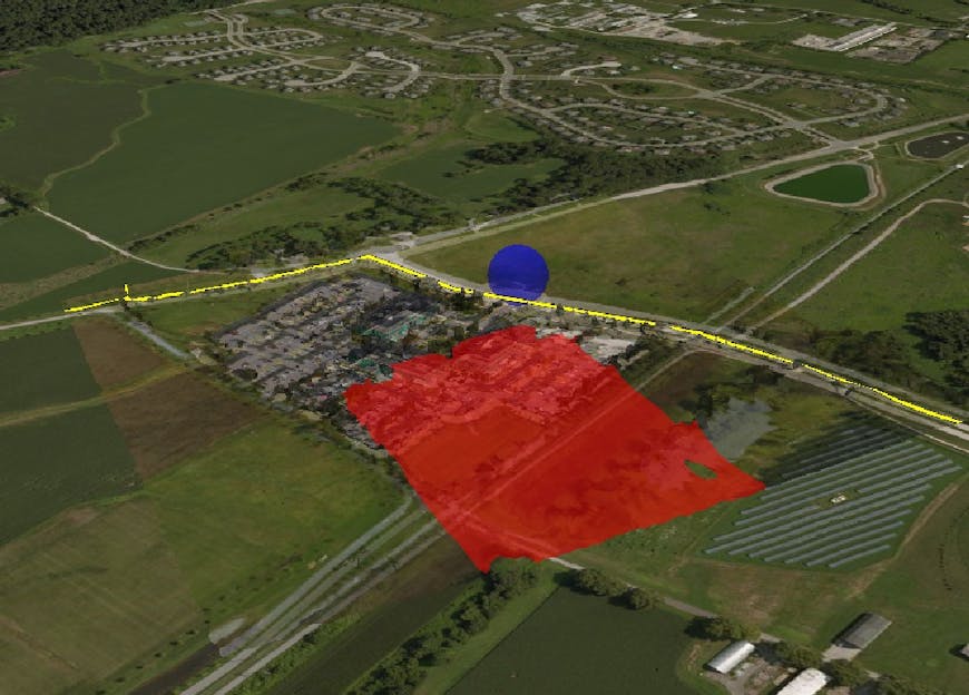 sphere and polygon showing translucency in CesiumJS