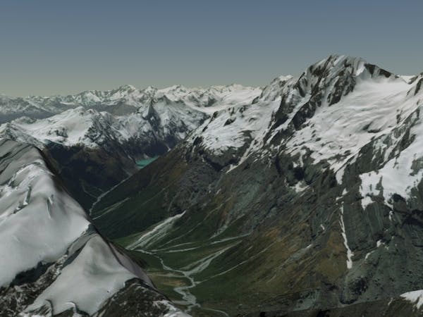 Snow-capped mountains of New Zealand in Cesium World Terrain