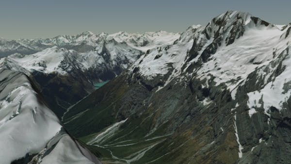 Snow-capped mountains of New Zealand in Cesium World Terrain