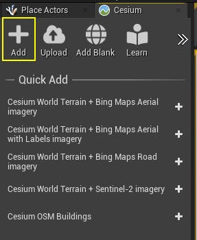 Screenshot of the Quick Add dialog in Unreal Engine