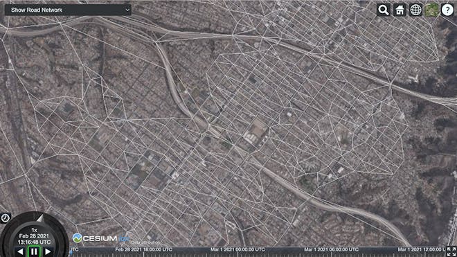 3D Tiles from CDB data in CesiumJS with road layer visible